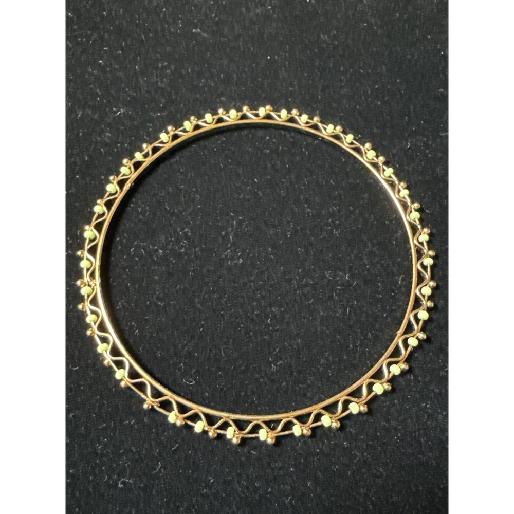 Gold Color Wire Bangle Bracelet Seafoam Green Beads - Picture 3 of 4